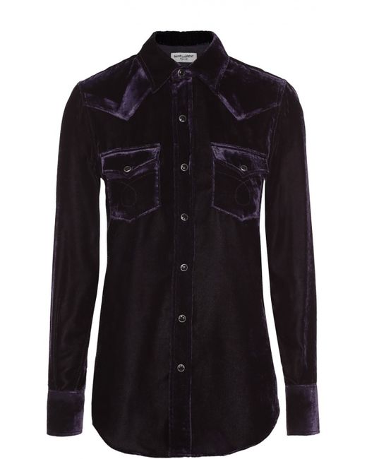 Saint Laurent Бархатная блуза прямого кроя с накладными карманами