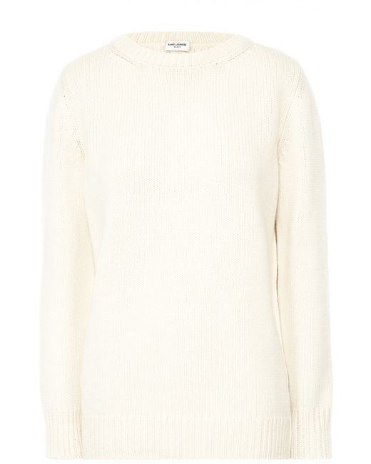 Saint Laurent Кашемировый пуловер фактурной вязки с круглым вырезом