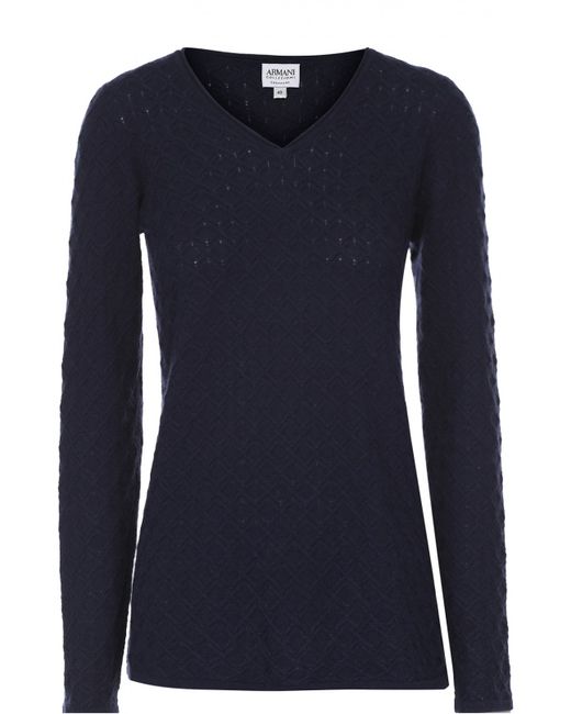 Armani Collezioni Кашемировый пуловер фактурной вязки с V-образным вырезом