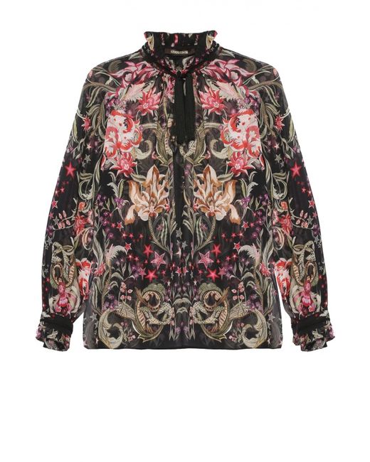 Roberto Cavalli Шелковая полупрозрачная блуза с ярким принтом