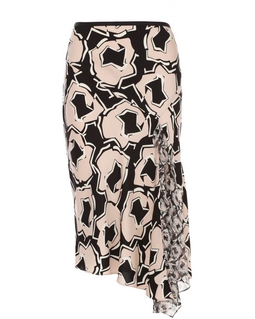 Diane Von Furstenberg Шелковая юбка асимметричного кроя с контрастным принтом