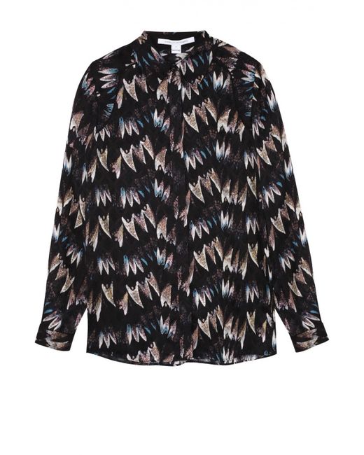 Diane Von Furstenberg Шелковая блуза прямого кроя с контрастным принтом