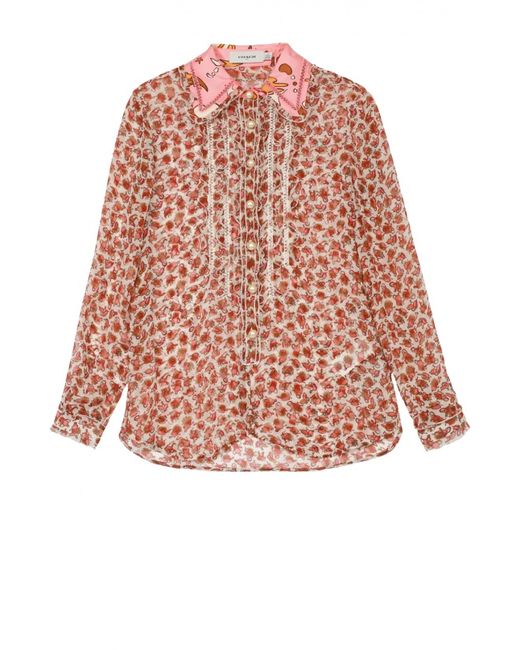 COACH Шелковая блуза прямого кроя с цветочным принтом и оборками