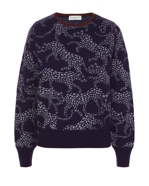Dries Van Noten Кашемировый пуловер с манжетами и звериным принтом