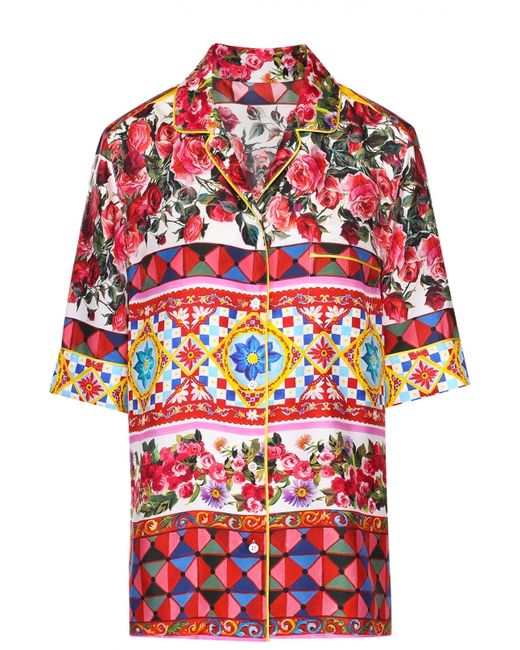 Dolce & Gabbana Шелковая блуза в пижамном стиле с ярким принтом