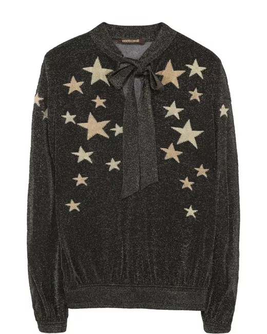 Roberto Cavalli Полупрозрачная блуза с принтом в виде звезд и воротником-аскот