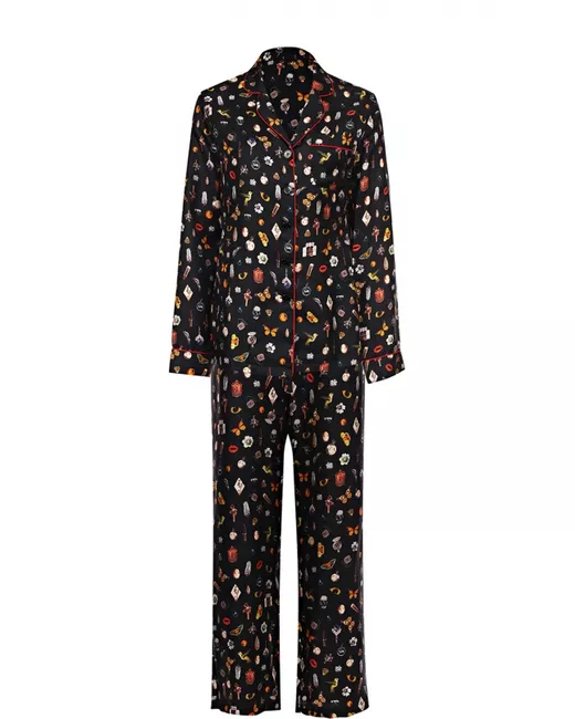 Alexander McQueen Шелковый костюм в пижамном стиле с контрастным принтом