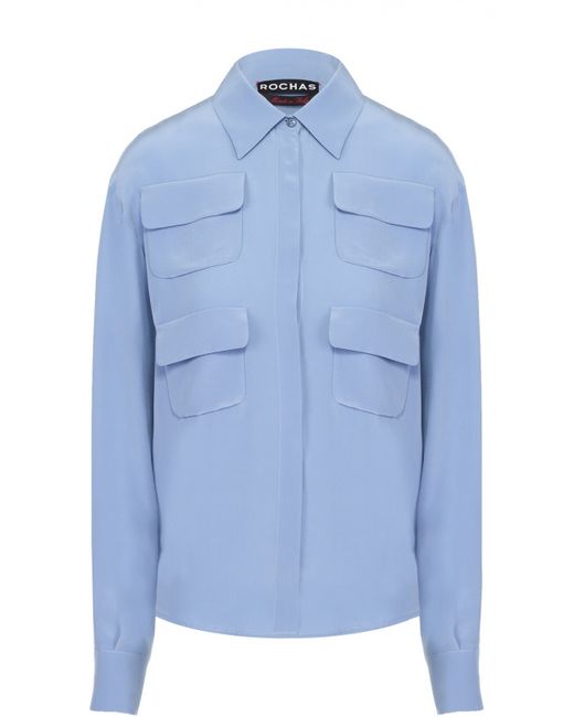 Rochas Шелковая блуза прямого кроя с накладными карманами