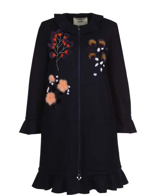 Fendi Пальто прямого кроя с накладными карманами и меховой отделкой