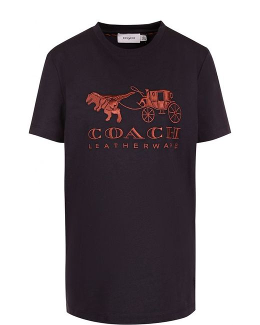 COACH Хлопковая футболка с контрастной вышивкой
