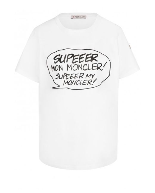 Moncler Хлопковая футболка с круглым вырезом и принтом