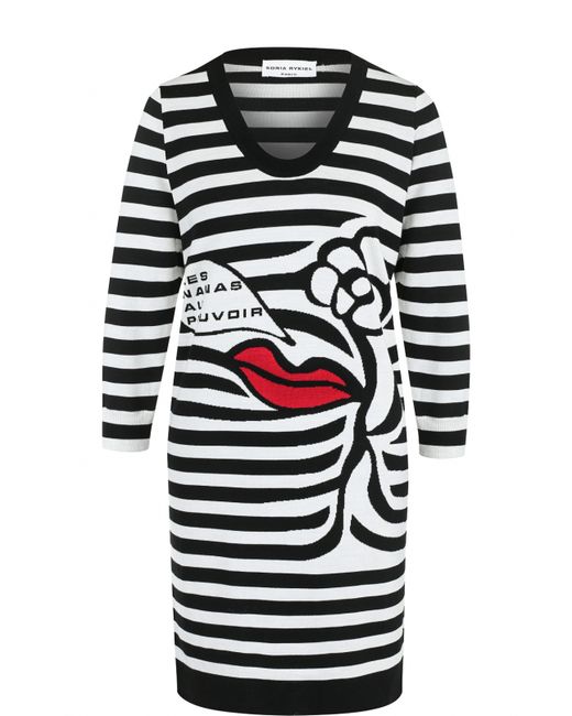 Sonia Rykiel Шерстяное мини-платье в полоску с укороченным рукавом