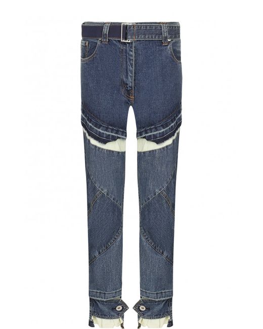 Sacai Укороченные джинсы с поясом и контрастной вставкой