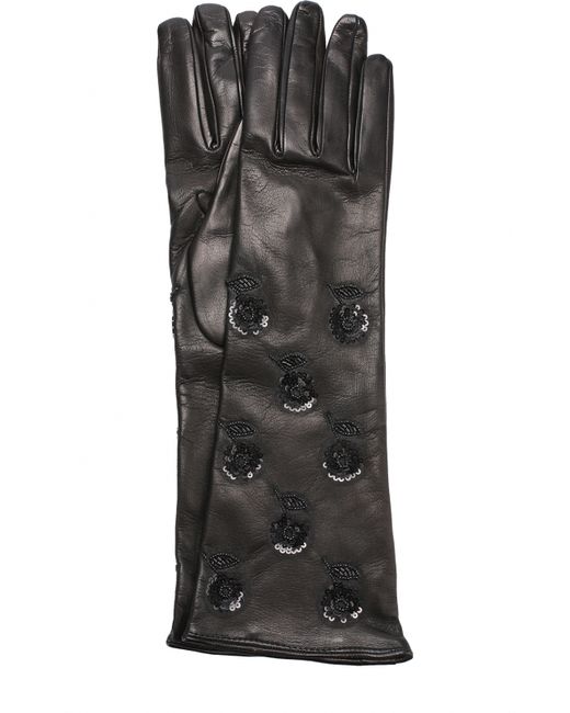 Valentino Удлиненные кожаные перчатки с декором из пайеток