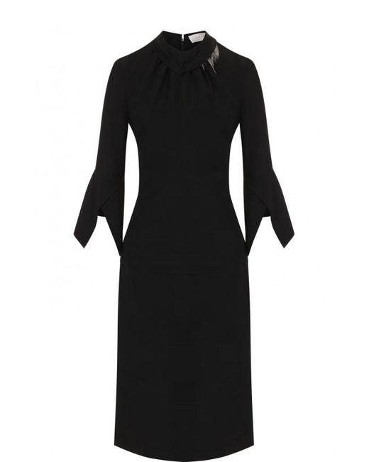 Victoria Beckham Однотонное шелковое платье-миди с укороченным рукавом