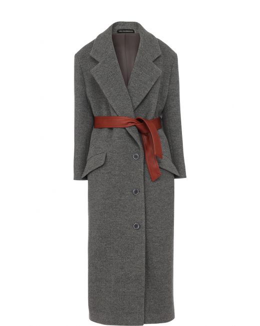 Vika Gazinskaya Шерстяное пальто с контрастным кожаным поясом