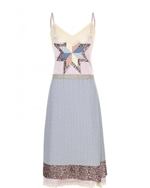 COACH Приталенное платье-миди с пайетками и кружевной отделкой
