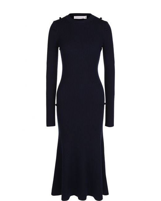 Victoria Beckham Приталенное вязаное платье-миди с длинным рукавом