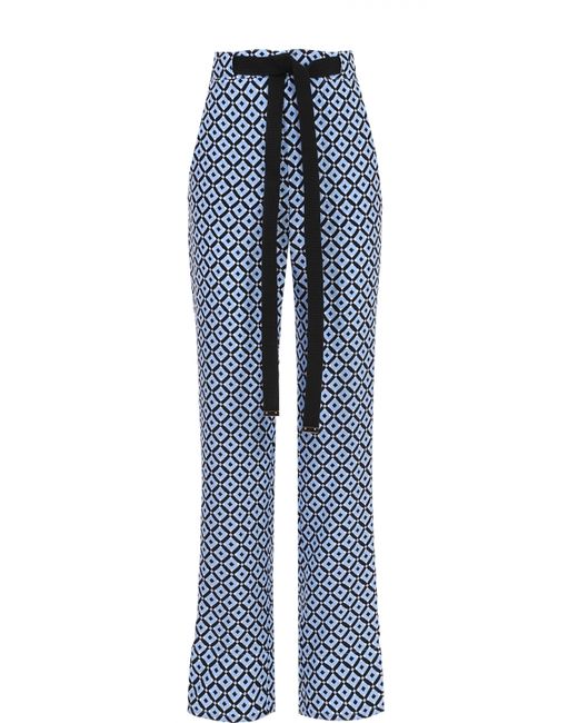 Marni Шелковые брюки с геометрическим принтом и контрастным поясом