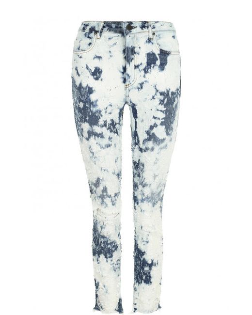 DENIM x ALEXANDER WANG Укороченные джинсы-скинни с потертостями