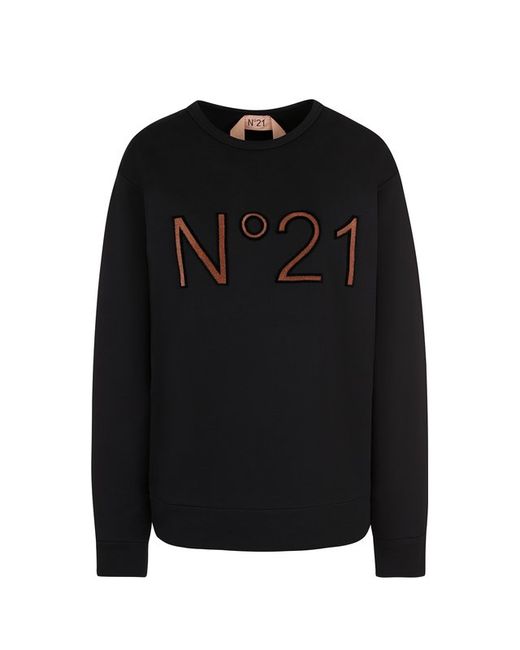 No21 Хлопковый пуловер с круглым вырезом и логотипом бренда
