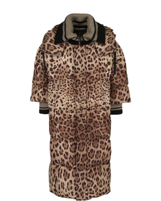 Dolce & Gabbana Удлиненный стеганый пуховик с леопардовым принтом