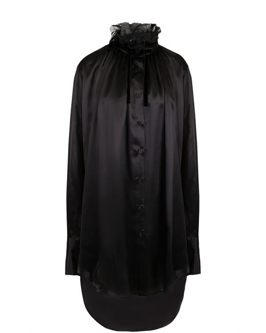 Ann Demeulemeester Удлиненная шелковая блуза с воротником-стойкой