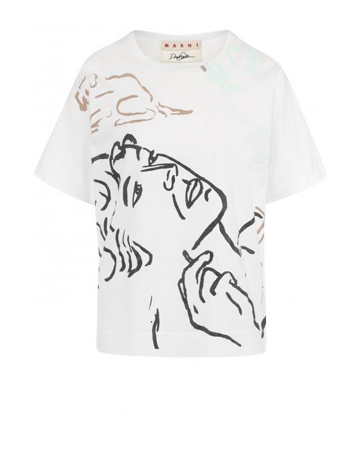 Marni Хлопковая футболка с круглым вырезом и принтом
