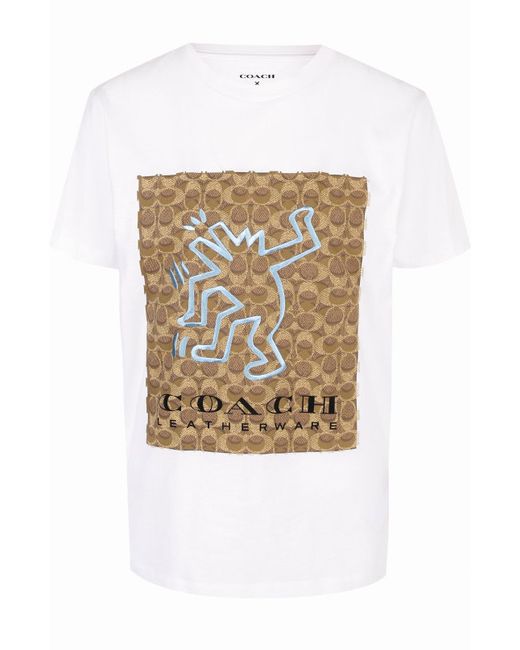 COACH Хлопковая футболка с принтом и вышивкой