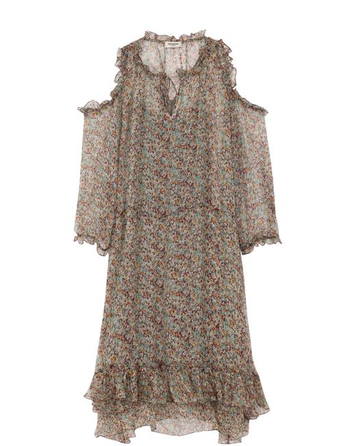 Zadig & Voltaire Шелковое платье с открытыми плечами и оборками ZadigVoltaire