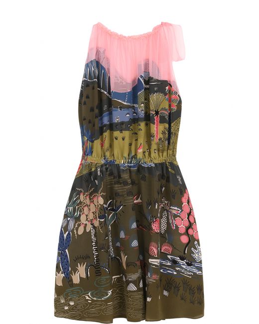 Valentino Шелковое мини-платье с принтом