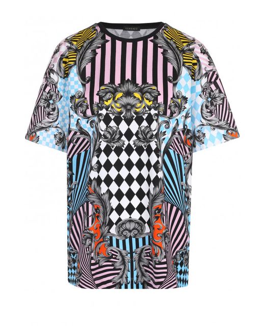 Versace Хлопковая футболка с круглым вырезом и принтом