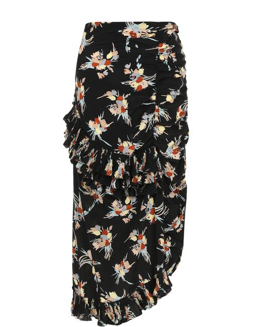 Marni Шелковая юбка с цветочным принтом и оборками