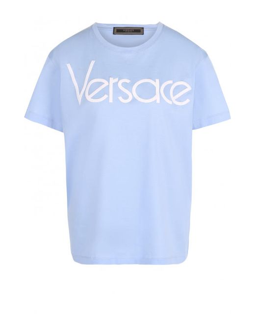 Versace Хлопковая футболка с контрастным логотипом бренда