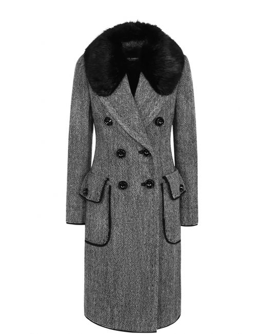 Dolce & Gabbana Приталенное шерстяное пальто с отделкой из меха бобра