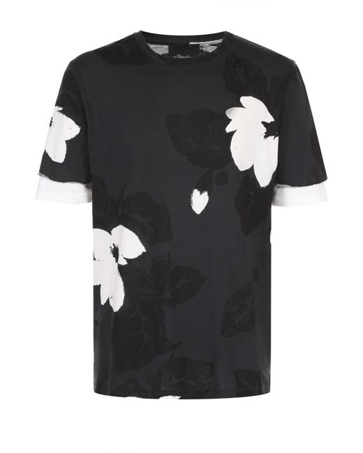 3.1 Phillip Lim Хлопковая футболка с цветочным принтом и контрастной отделкой на рукавах 3.1