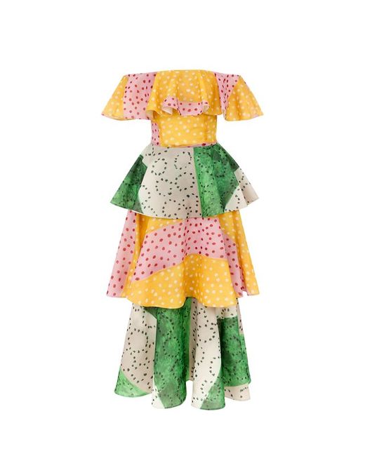 Tata Naka Шелковое многоярусное платье-миди с открытыми плечами