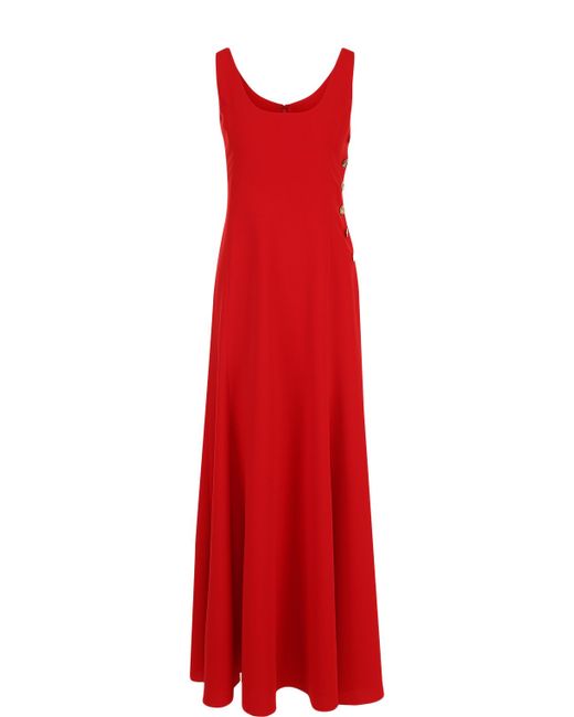 Ralph Lauren Однотонное платье-макси с круглым вырезом и контрастными пуговицами