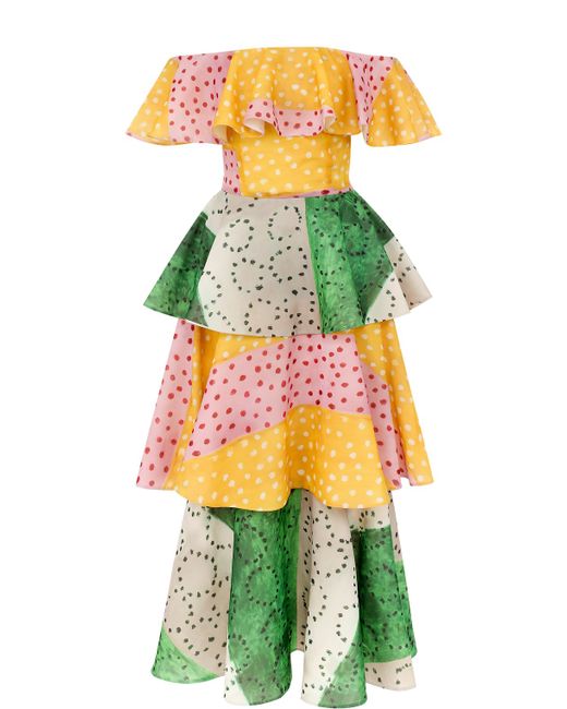 Tata Naka Шелковое многоярусное платье-миди с открытыми плечами