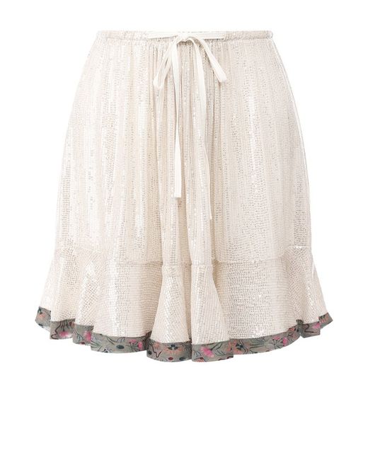 Chloe Шелковая мини-юбка с контрастной отделкой и пайетками