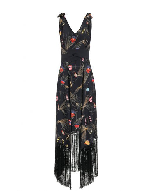 Fendi Шелковое платье с принтом и бахромой