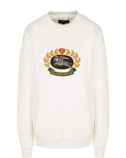 Burberry Хлопковый пуловер с круглым вырезом и логотипом бренда