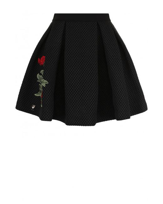 Philipp Plein Пышная мини-юбка с контрастной цветочной вышивкой