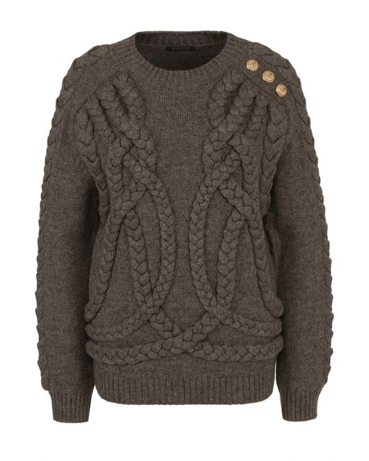 Balmain Шерстяной пуловер фактурной вязки с круглым вырезом
