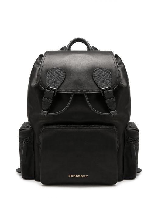 Burberry Кожаный рюкзак с клапаном и внешними карманами на молнии