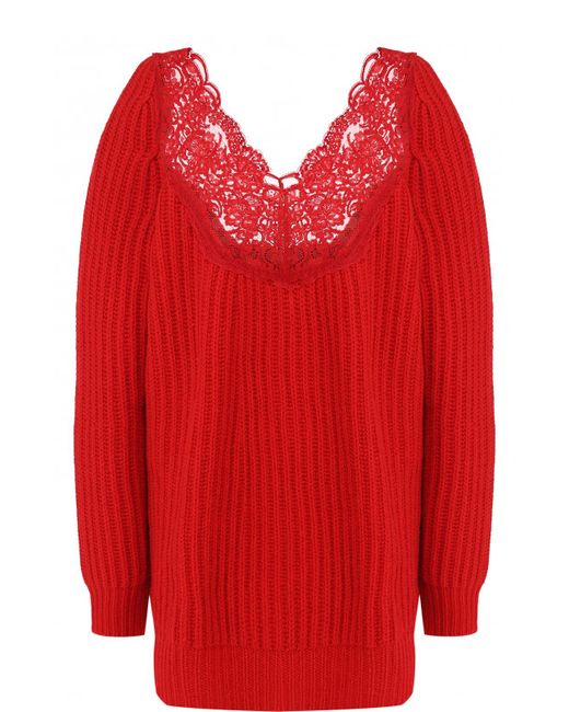Balenciaga Шерстяной пуловер свободного кроя с кружевной вставкой
