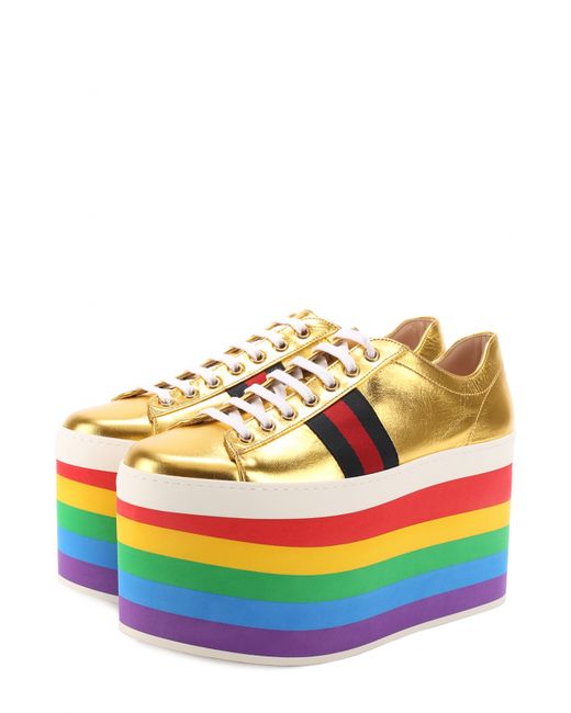 Gucci Кеды Peggy из металлизированной кожи на платформе