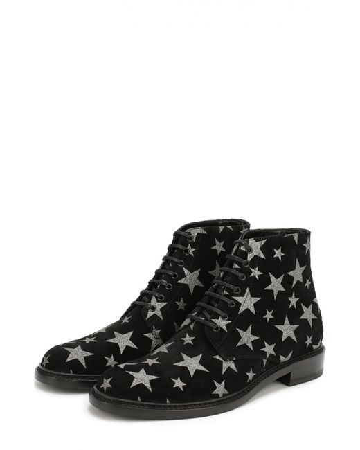 Saint Laurent Замшевые ботинки Lolita с принтом в виде звезд