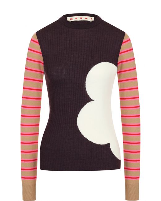 Marni Облегающий шерстяной пуловер с круглым вырезом
