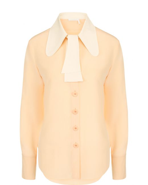 Chloe Приталенная шелковая блуза с контрастным воротником